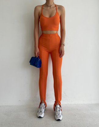 Ön Yırtmaçlı Yüksek Bel Naomi Tayt 6137 - Turuncu 