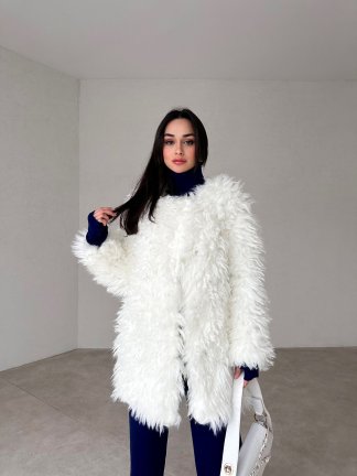 Önü Çıtçıtlı Peluş HAKUNA Kürk Kaban 3403 - Beyaz - 3