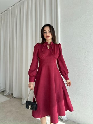 OPAL Süet Midi Elbise 8390 - Bordo 