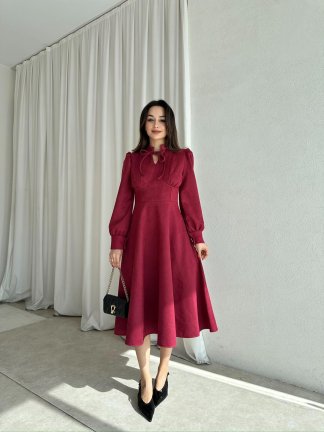 OPAL Süet Midi Elbise 8390 - Bordo - 3