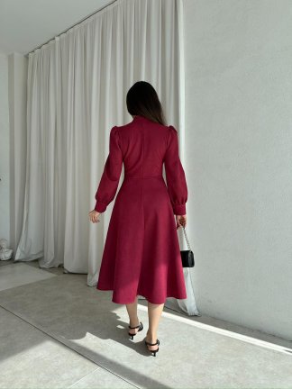 OPAL Süet Midi Elbise 8390 - Bordo - 4