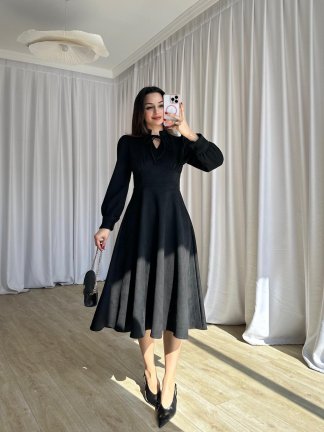 OPAL Süet Midi Elbise 8390 - Siyah - 4