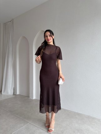 OPHELİA Midi Elbise 5513 - Acı Kahve 