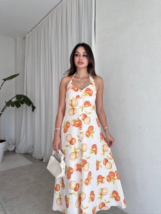 ORANGE Midi Elbise 8456 - Beyaz - 1