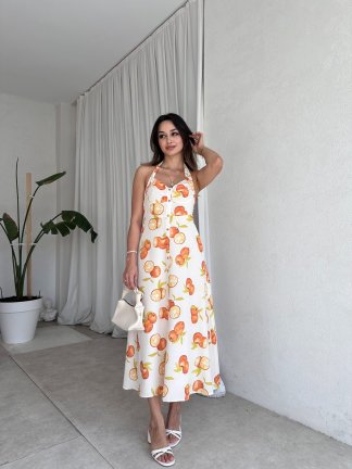ORANGE Midi Elbise 8456 - Beyaz - 2