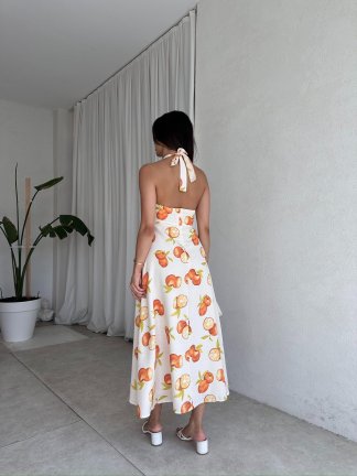 ORANGE Midi Elbise 8456 - Beyaz - 3