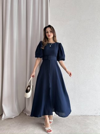 OREGO Maxi Elbise 9454 - Lacivert - 2