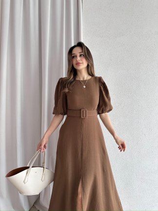 OREGO Maxi Elbise 9454 - Acı Kahve 