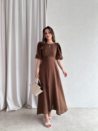 OREGO Maxi Elbise 9454 - Acı Kahve - 2