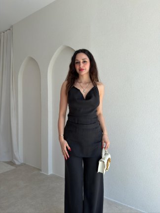 ORENDA Saten Kuşaklı Takım 5487 - Siyah - 1