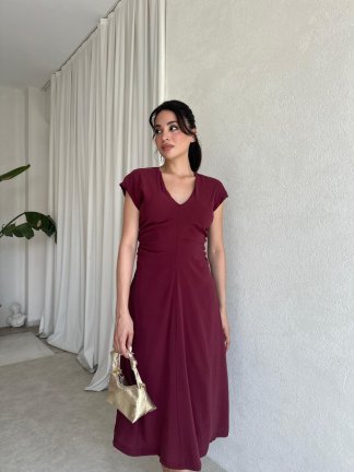 ORLANDO Midi Elbise 8087 - Bordo 