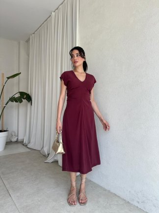 ORLANDO Midi Elbise 8087 - Bordo - 2