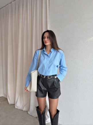 Oversize Basic CAZZİE Gömlek 7294 - Mavi - 2