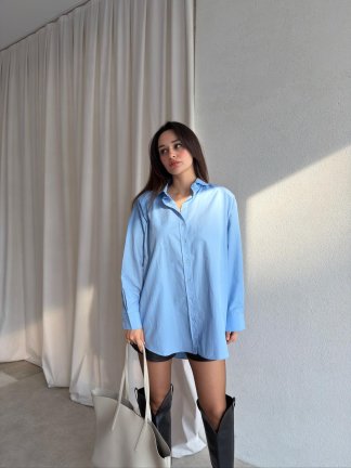 Oversize Basic CAZZİE Gömlek 7294 - Mavi 