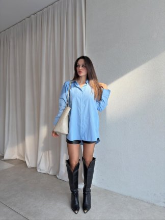 Oversize Basic CAZZİE Gömlek 7294 - Mavi - 3