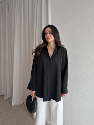 Oversize Basic CAZZİE Gömlek 7294 - Siyah - 1