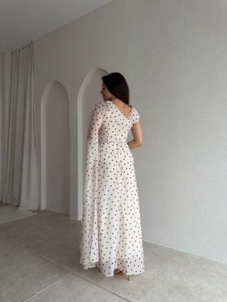 PAİN Puantiyeli Maxi Elbise 1748 - Krem Rengi - 3