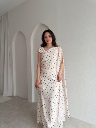 PAİN Puantiyeli Maxi Elbise 1748 - Krem Rengi - 2