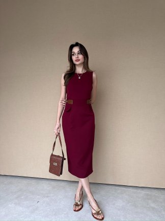 PALONİA Midi Elbise 8976 - Bordo - 2