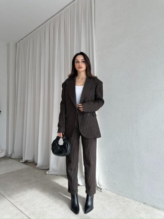  PALVİN Çizgili Takım 8716 - Acı Kahve - 3