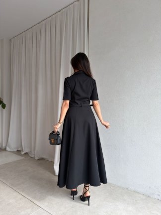 PANGO Midi Kemerli Elbise 8853 - Siyah - 3