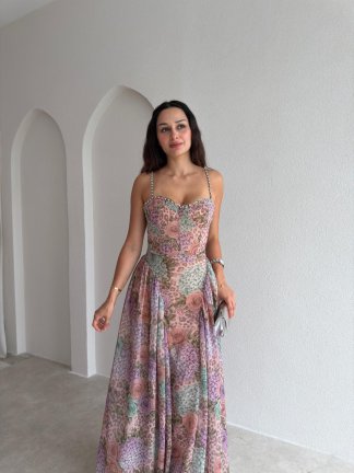 PAPİLLA Desenli Maxi Elbise 1503 - Lila - 2