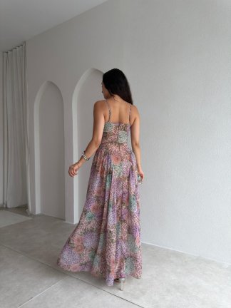 PAPİLLA Desenli Maxi Elbise 1503 - Lila - 3
