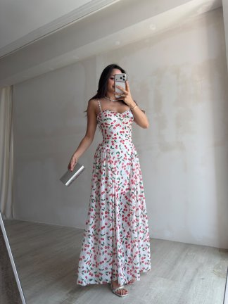 PAPİLLA Desenli Maxi Elbise 1503 - Beyaz - 2