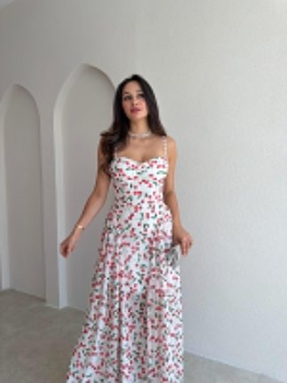 PAPİLLA Desenli Maxi Elbise 1503 - Beyaz - 3