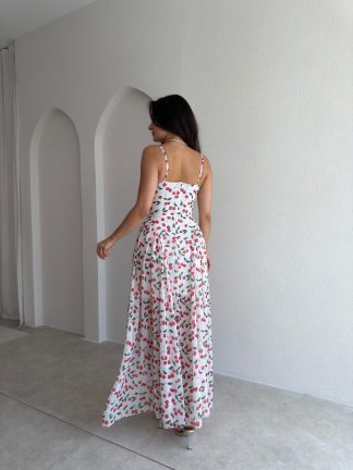 PAPİLLA Desenli Maxi Elbise 1503 - Beyaz - 4