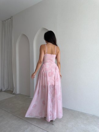 PAPİLLA Desenli Maxi Elbise 1503 - Pudra - 4