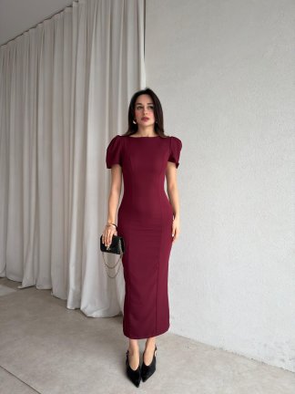 PARSLEY Midi Elbise 8370 - Bordo - 1
