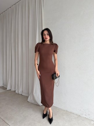 PARSLEY Midi Elbise 8370 - Kahverengi 