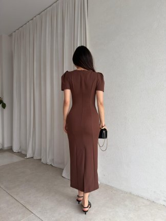 PARSLEY Midi Elbise 8370 - Kahverengi - 3