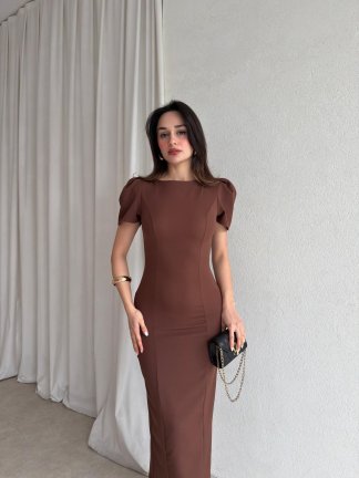 PARSLEY Midi Elbise 8370 - Kahverengi - 2