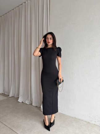  PARSLEY Midi Elbise 8370 - Siyah 
