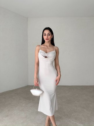 PAULA Midi Elbise 5654 - Bej 