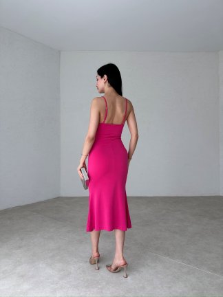 PAULA Midi Elbise 5654 - Fuşya - 3