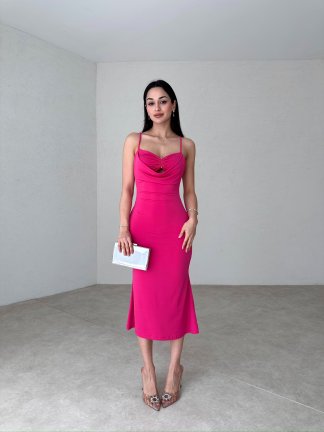 PAULA Midi Elbise 5654 - Fuşya - 2