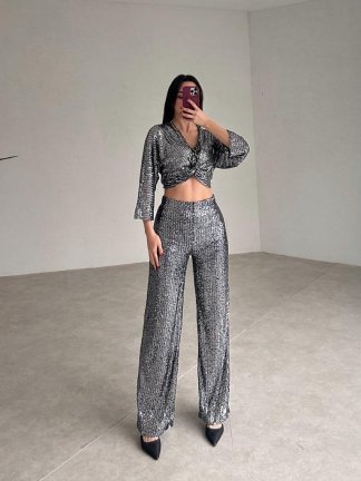 Payetli ANDREY Takım 4758 - Gümüş - 2