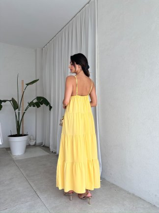 PAYNE Güneş Broşlu Elbise 8055 - Sarı - 3