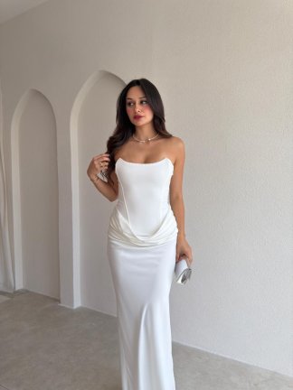 PEARLY Maxi Elbise 3039 - Beyaz - 2