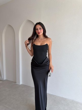 PEARLY Maxi Elbise 3039 - Siyah - 2