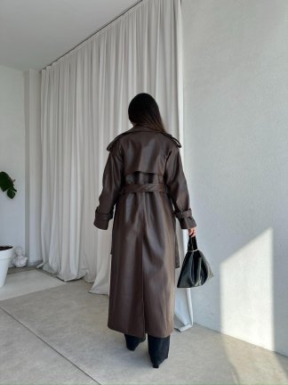 PENNY Deri Trençkot 8487 - Acı Kahve - 4