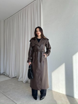 PENNY Deri Trençkot 8487 - Acı Kahve - 3