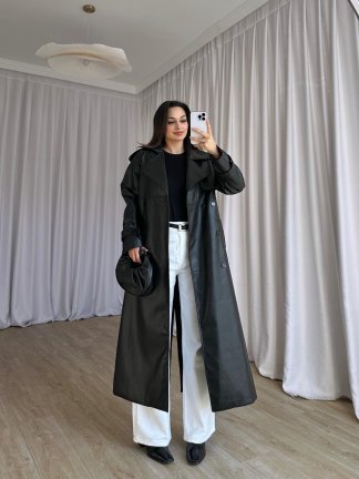 PENNY Deri Trençkot 8487 - Siyah - 3