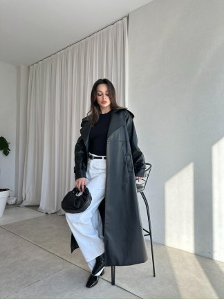 PENNY Deri Trençkot 8487 - Siyah 