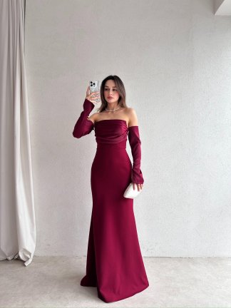 PERİSA Maxi Elbise 5082 - Bordo - 2
