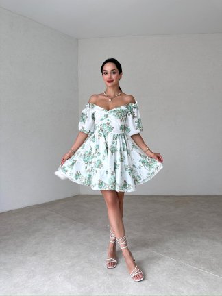 PERONA Mini Elbise 6658 - Yeşil - 2