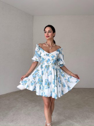 PERONA Mini Elbise 6658 - Mavi 